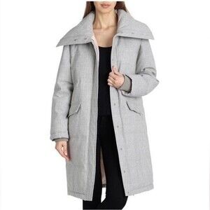Avec Les Filles Grey Plaid Puffer Coat Long Jacket Size Large